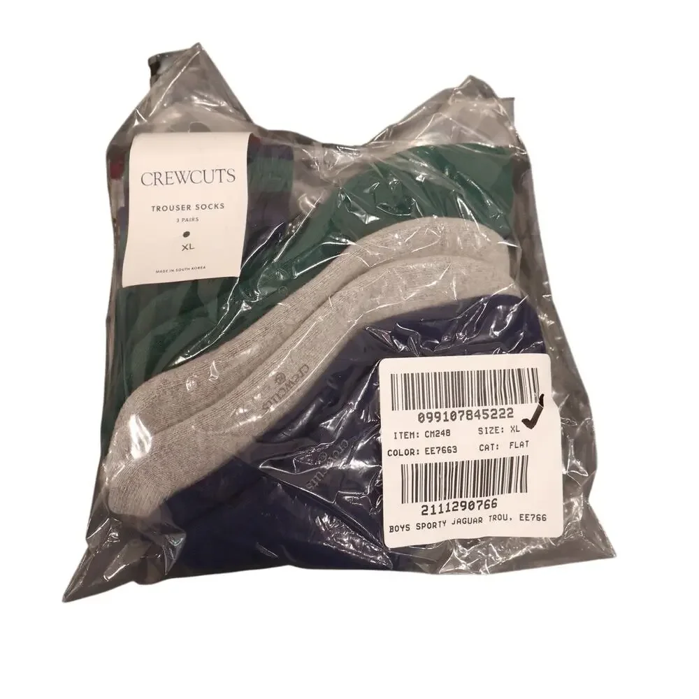 J.Crew Crewcuts Kids' Trouser Socks 3 Pack Sporty Jaguar Size XL NWT